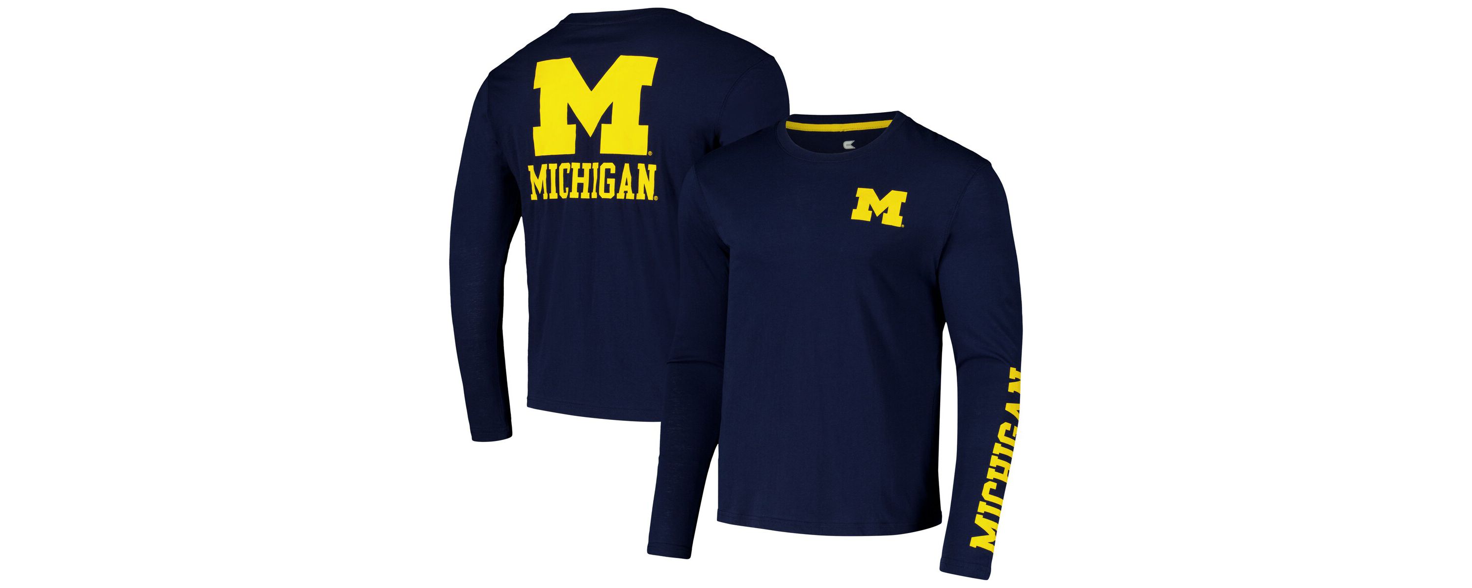 NCAA Michigan Wolverines Logo Lockup 3-Hit Active Blend Long Sleeve T-Shirt