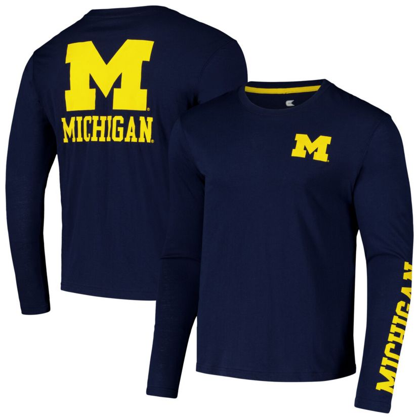 NCAA Michigan Wolverines Logo Lockup 3-Hit Active Blend Long Sleeve T-Shirt