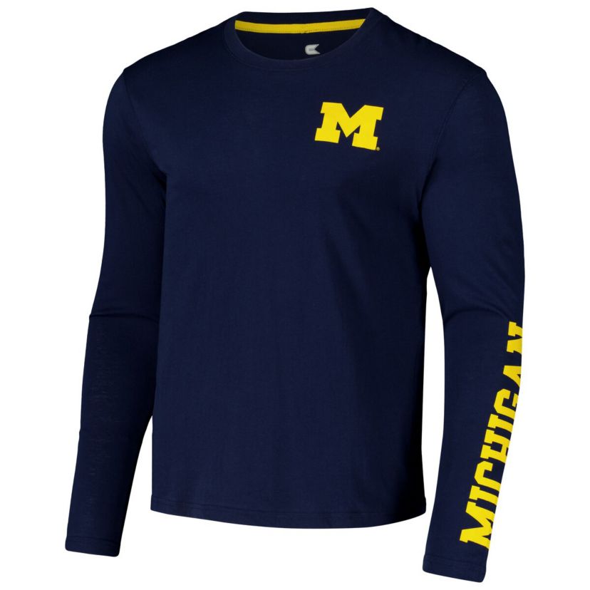 NCAA Michigan Wolverines Logo Lockup 3-Hit Active Blend Long Sleeve T-Shirt
