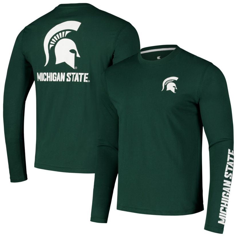 NCAA Michigan State Spartans Logo Lockup 3-Hit Active Blend Long Sleeve T-Shirt