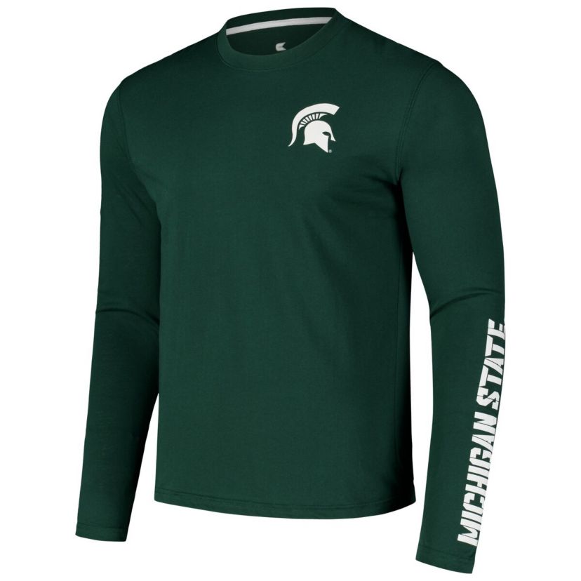 NCAA Michigan State Spartans Logo Lockup 3-Hit Active Blend Long Sleeve T-Shirt
