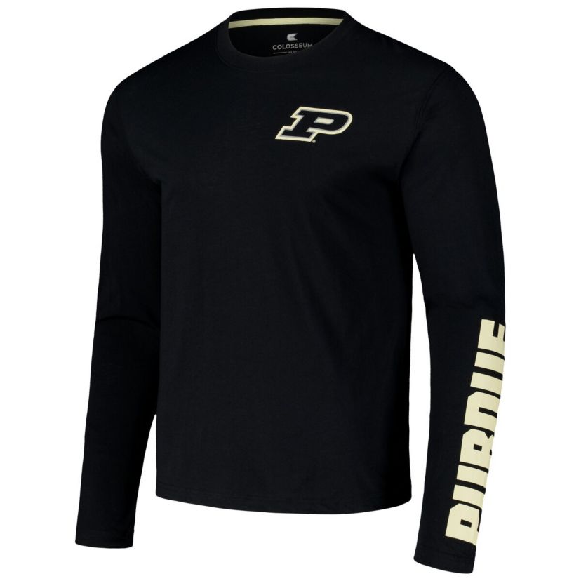 NCAA Purdue Boilermakers Logo Lockup 3-Hit Active Blend Long Sleeve T-Shirt