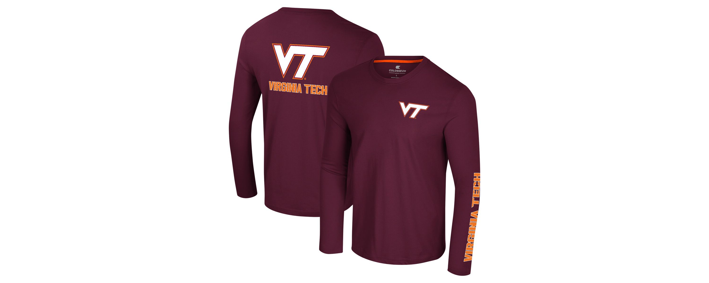 NCAA Virginia Tech Hokies Logo Lockup 3-Hit Active Blend Long Sleeve T-Shirt