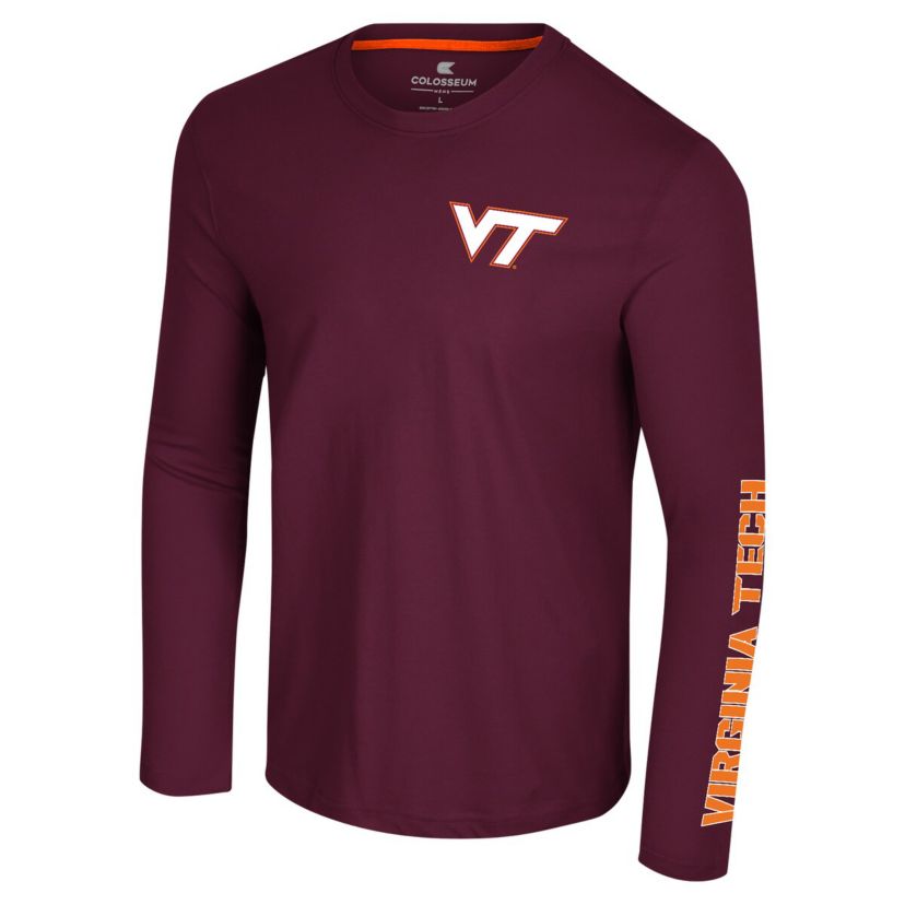 NCAA Virginia Tech Hokies Logo Lockup 3-Hit Active Blend Long Sleeve T-Shirt