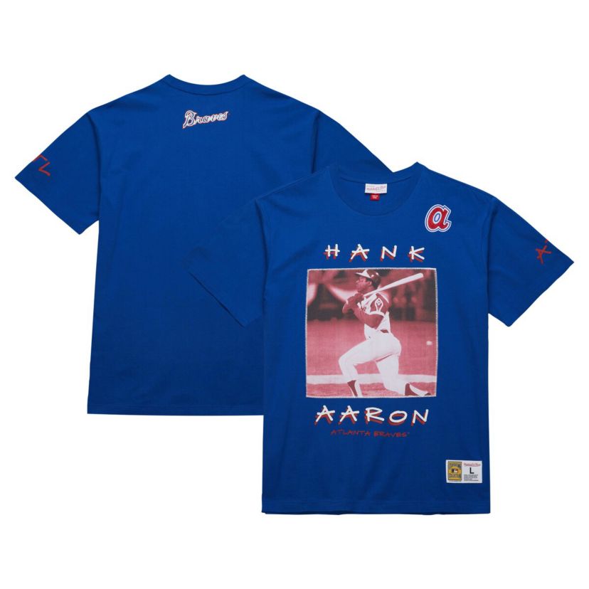 MLB Hank Aaron Atlanta Braves Cooperstown Collection Heavyweight Premium Player Vintage Logo T-Shirt