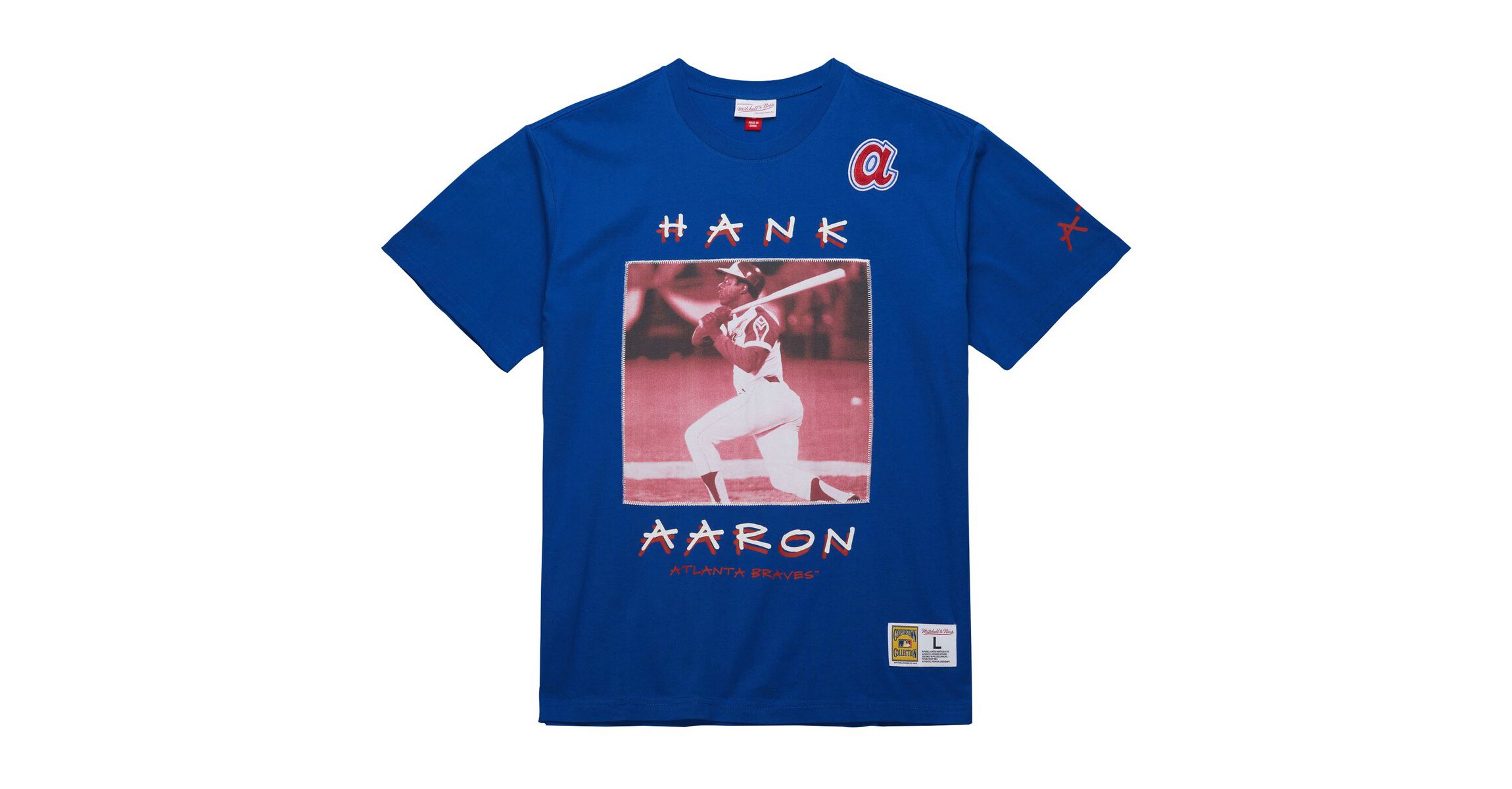 MLB Hank Aaron Atlanta Braves Cooperstown Collection Heavyweight Premium Player Vintage Logo T-Shirt