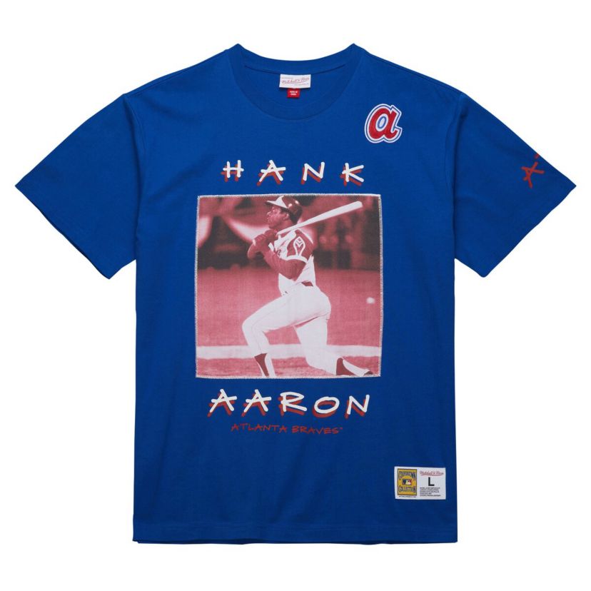 MLB Hank Aaron Atlanta Braves Cooperstown Collection Heavyweight Premium Player Vintage Logo T-Shirt
