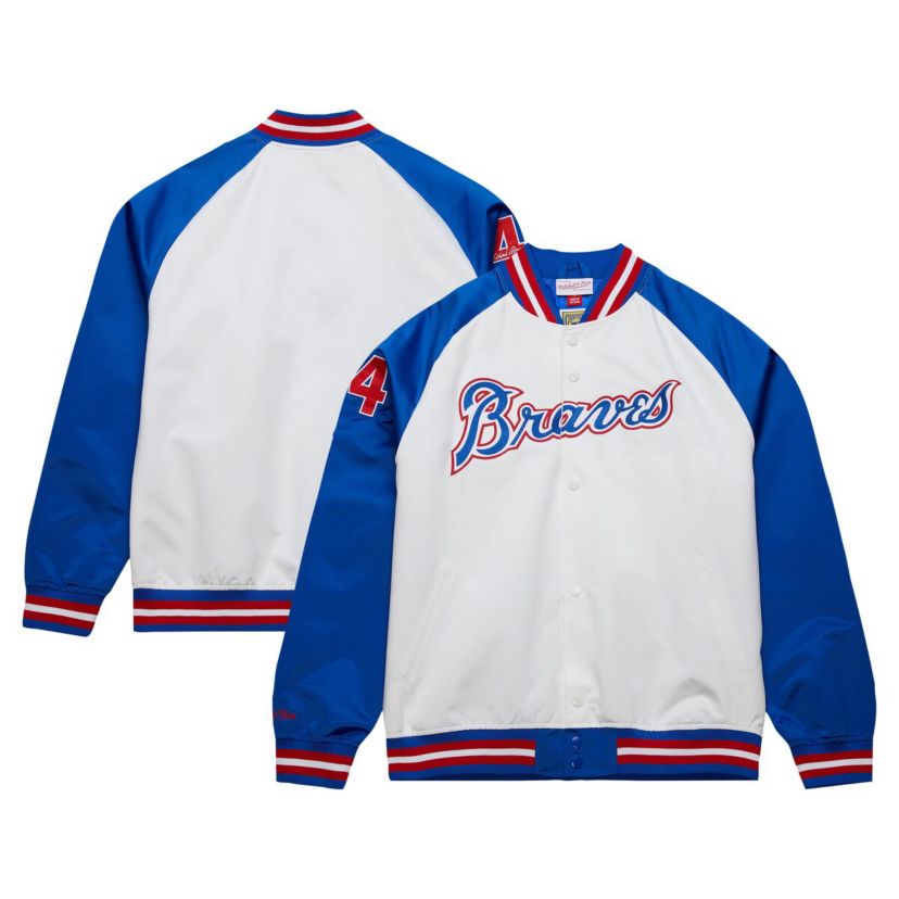 MLB Hank Aaron White/Royal Atlanta Braves Cooperstown Collection Legends Lightweight Satin Raglan Full-Snap Jacket