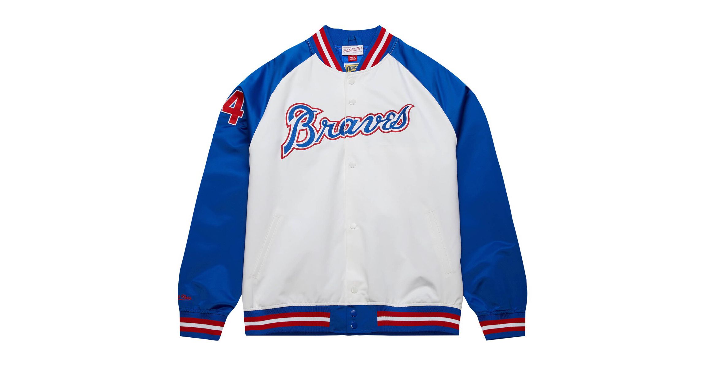 MLB Hank Aaron White/Royal Atlanta Braves Cooperstown Collection Legends Lightweight Satin Raglan Full-Snap Jacket