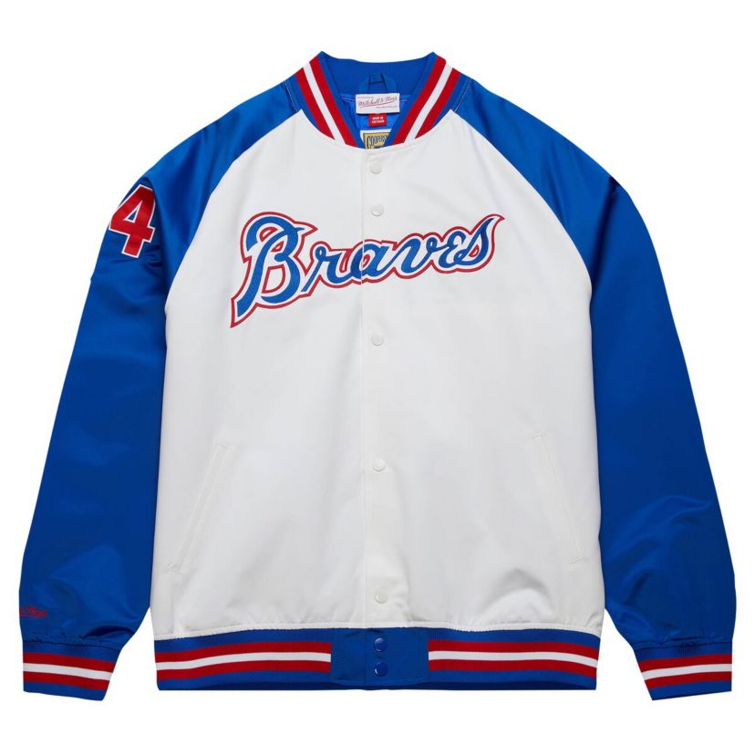 MLB Hank Aaron White/Royal Atlanta Braves Cooperstown Collection Legends Lightweight Satin Raglan Full-Snap Jacket