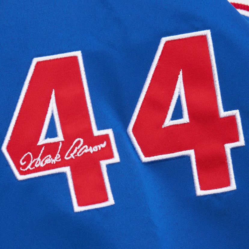 MLB Hank Aaron White/Royal Atlanta Braves Cooperstown Collection Legends Lightweight Satin Raglan Full-Snap Jacket
