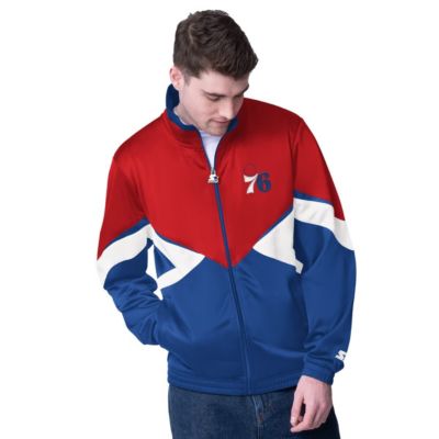 Starter Men's NBA Red/Royal Philadelphia 76ers Rush Applique Full-Zip Track Jacket