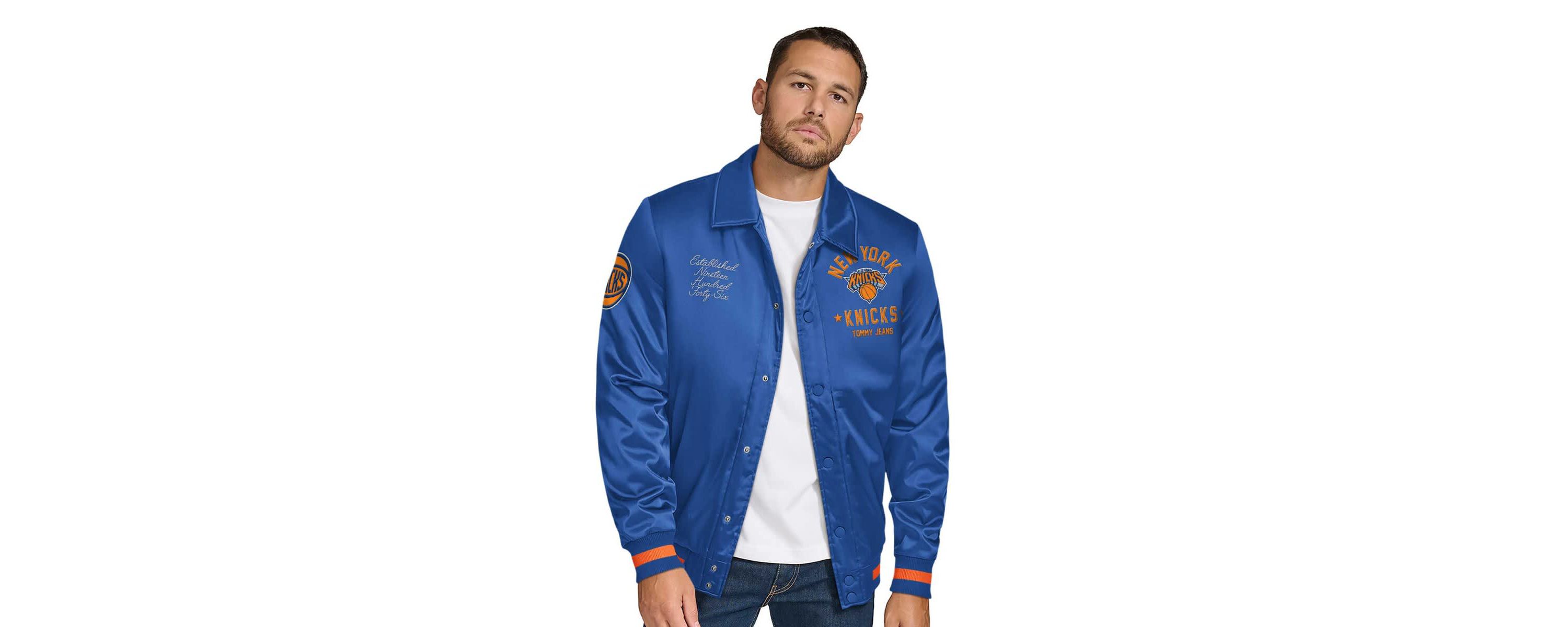 NBA New York Knicks Jacob Chain Stitch Applique Full-Snap Varsity Jacket