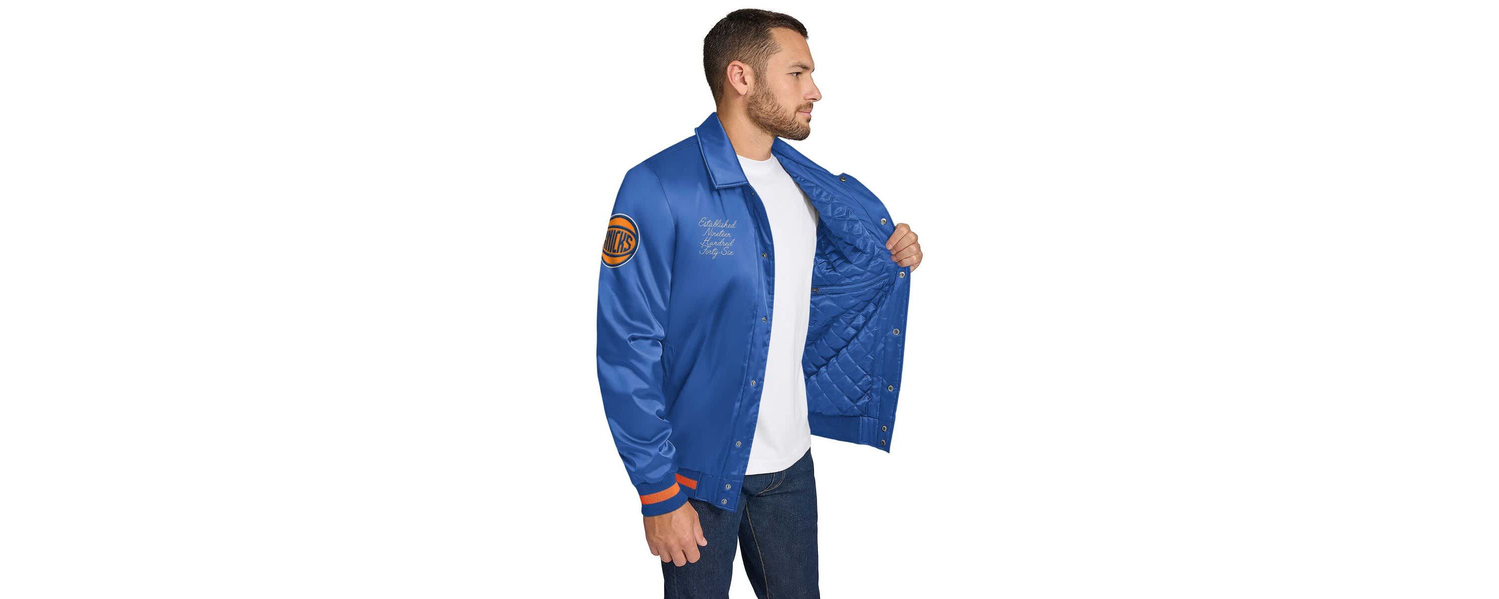 NBA New York Knicks Jacob Chain Stitch Applique Full-Snap Varsity Jacket