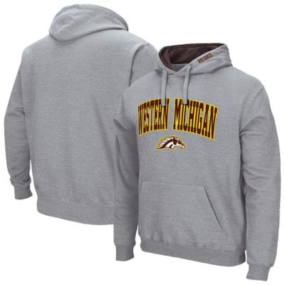 Colosseum Men's NCAA Western Michigan Broncos Arch & Logo 3.0 Pullover Hoodie, Gray, Small