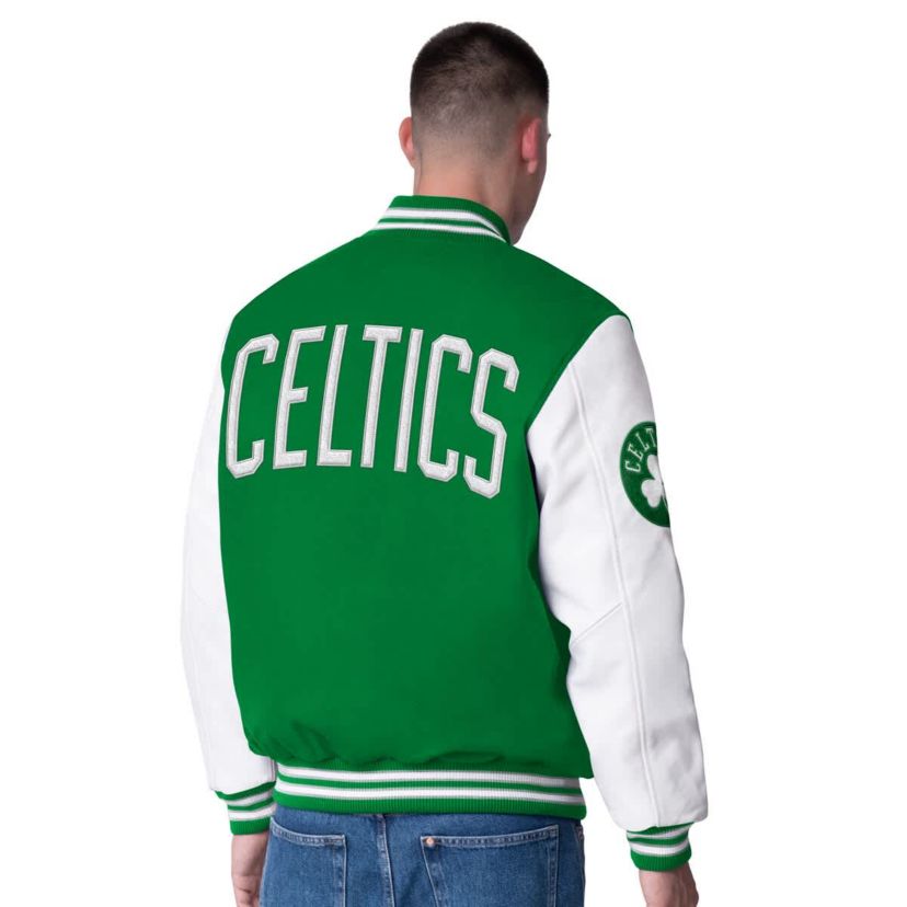 NBA Kelly Boston Celtics Moneyball Wool & Leather Full-Snap Varsity Jacket