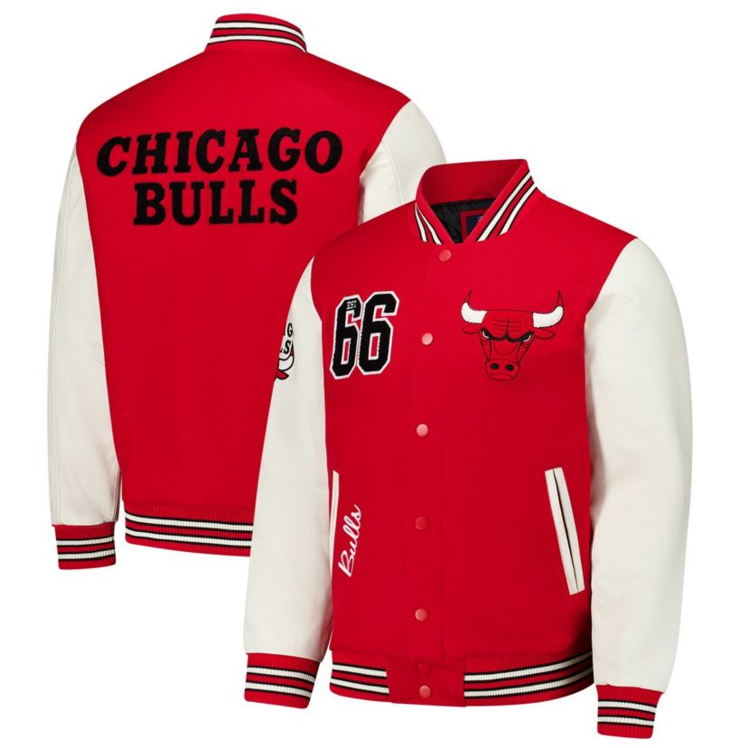 NBA Chicago Bulls Moneyball Wool & Leather Full-Snap Varsity Jacket