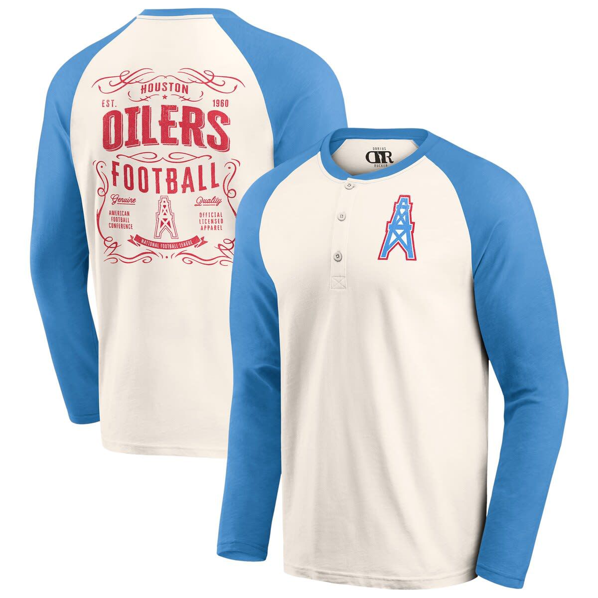 Gridiron Classic Teams Cream/Light Houston Oilers Raglan Henley Long Sleeve T-Shirt