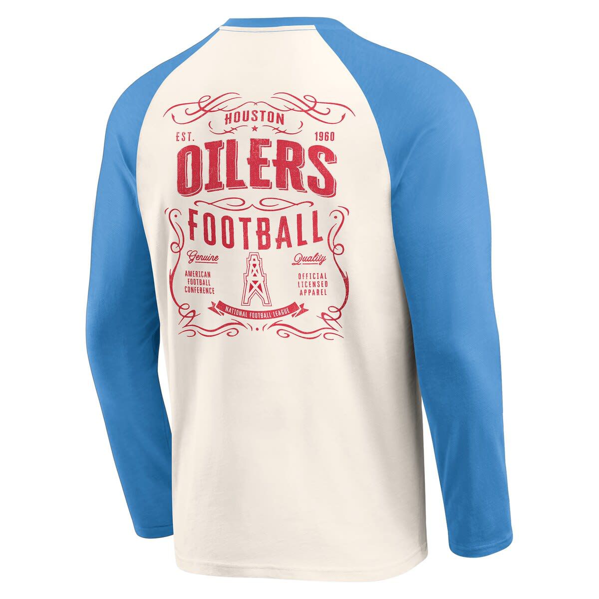 Gridiron Classic Teams Cream/Light Houston Oilers Raglan Henley Long Sleeve T-Shirt