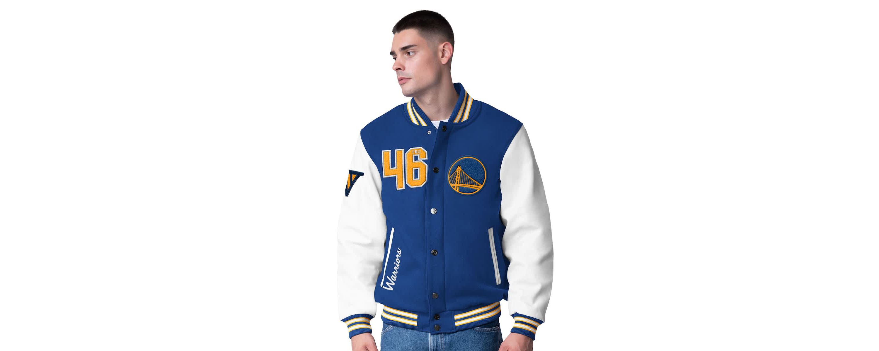 NBA Golden State Warriors Moneyball Wool & Leather Full-Snap Varsity Jacket