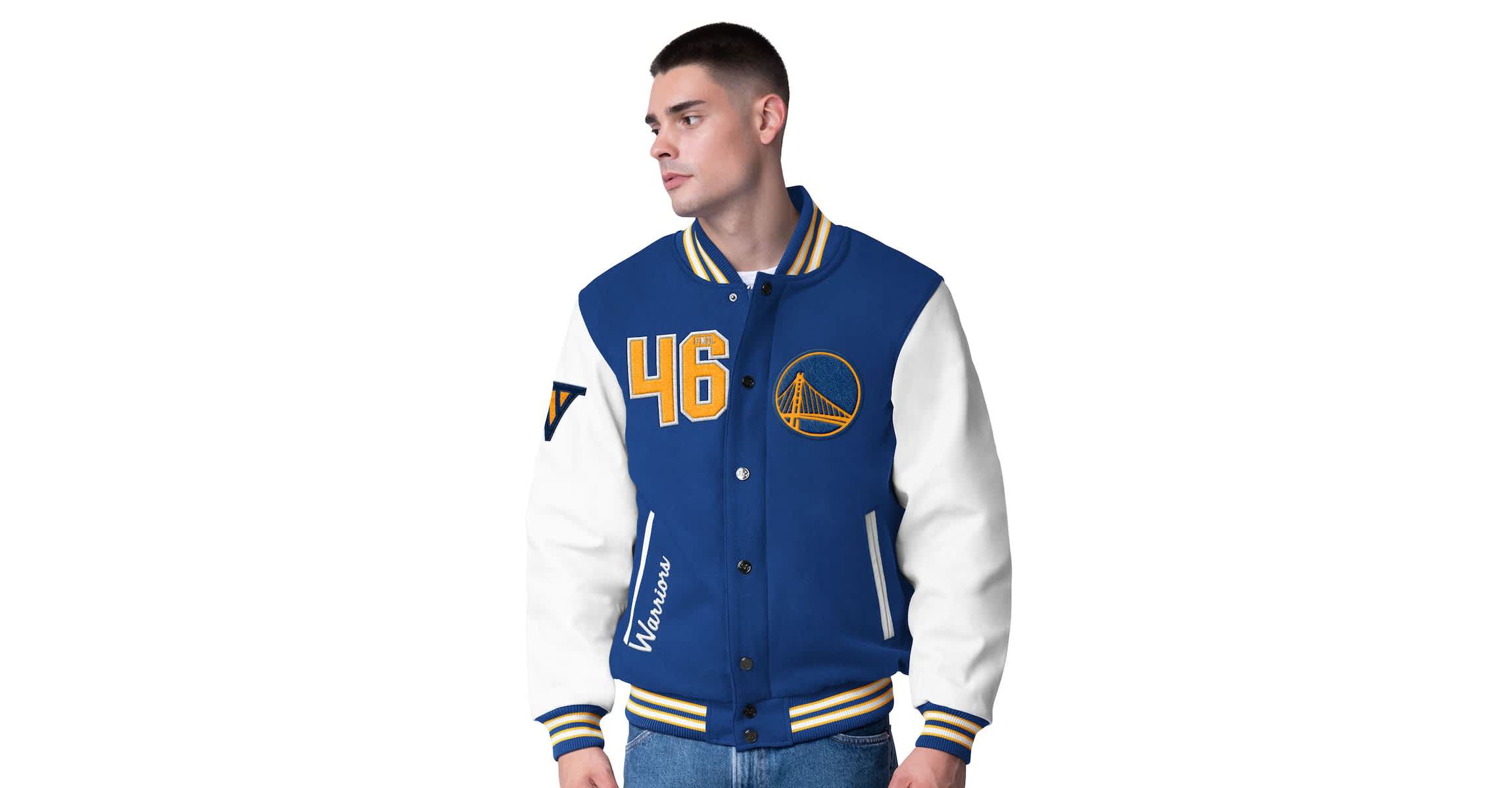 NBA Golden State Warriors Moneyball Wool & Leather Full-Snap Varsity Jacket