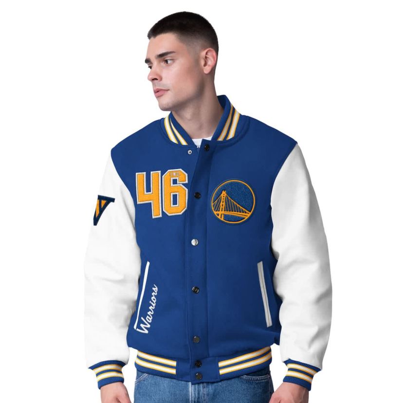 NBA Golden State Warriors Moneyball Wool & Leather Full-Snap Varsity Jacket