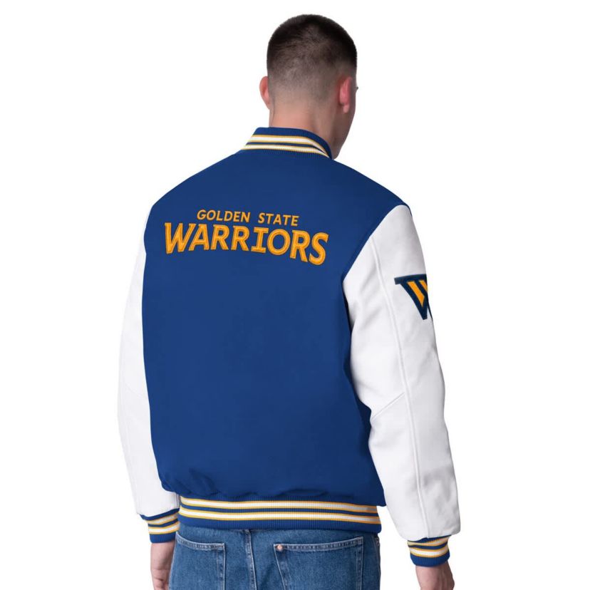 NBA Golden State Warriors Moneyball Wool & Leather Full-Snap Varsity Jacket