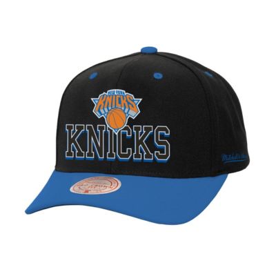 Mitchell & Ness Men's NBA Black/Blue New York Knicks Backside Script 2-Tone Pro Crown Adjustable Hat, Black