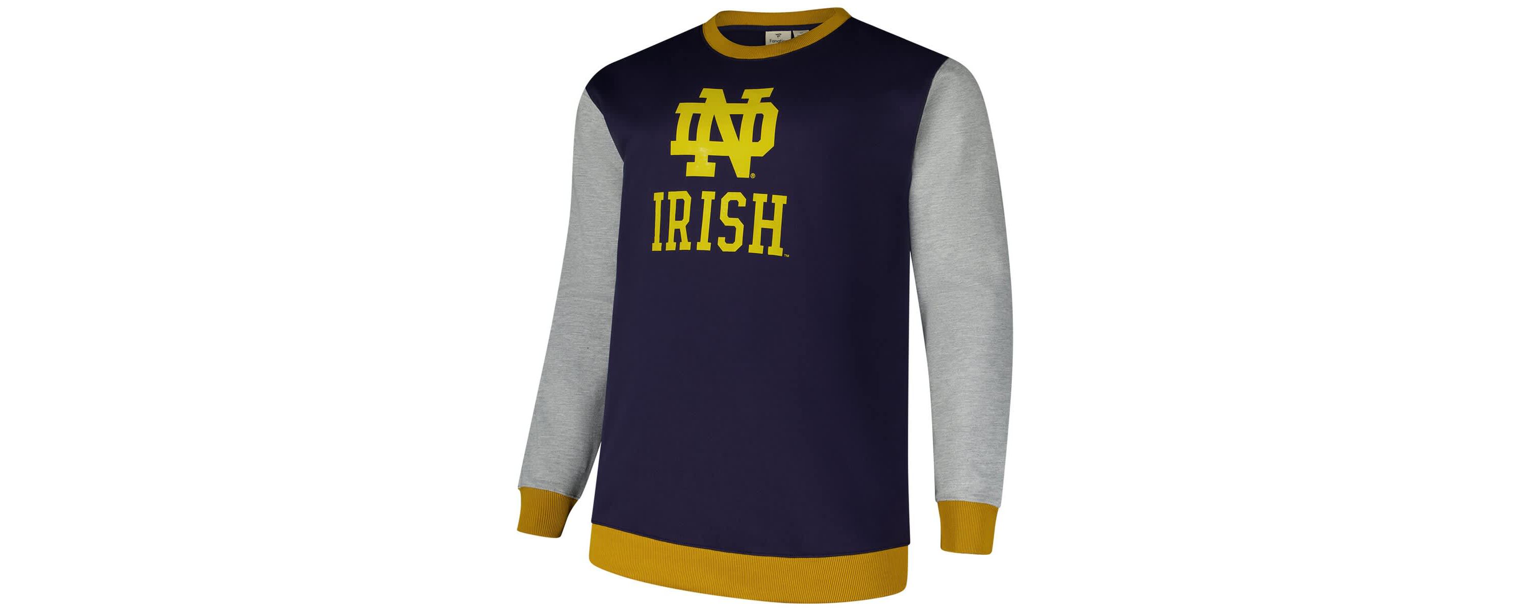 NCAA Fanatics Notre Dame Fighting Irish Contrast Sleeve Large Chest Big & Tall Pullover Sweatshirt