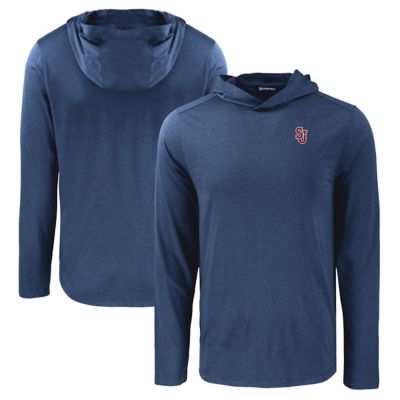 Cutter & Buck Men's St. John's Red Storm NCAA St. John's Storm Coastline Epic Comfort Eco Recycled Long Sleeve Hoodie T-Shirt, Navy Blue, 3XL