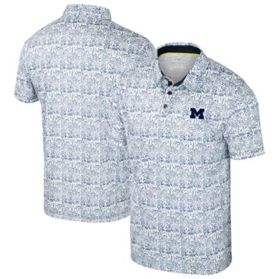 Colosseum Men's NCAA Michigan Wolverines Big & Tall Allover Polo, Navy Blue, 5XL Big