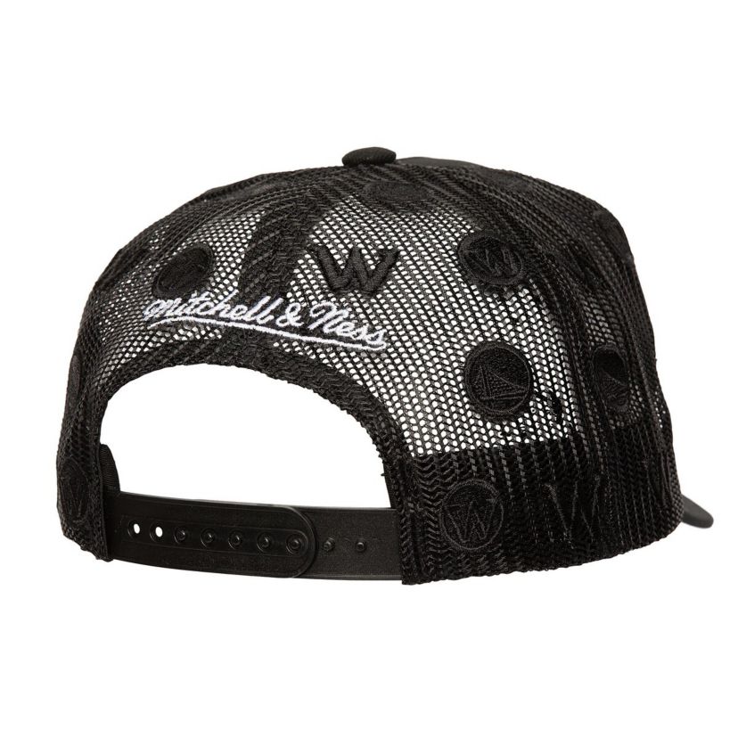 NBA Golden State Warriors Monogram Allover Logo Mesh Trucker Adjustable Hat