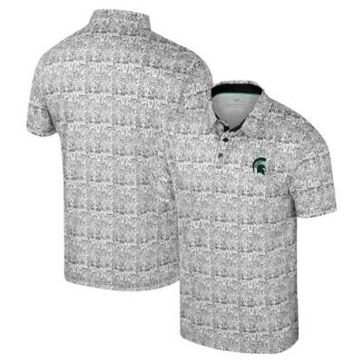 Colosseum Men's NCAA Michigan State Spartans It's Time! Allover Print Polo, Black, 2XL