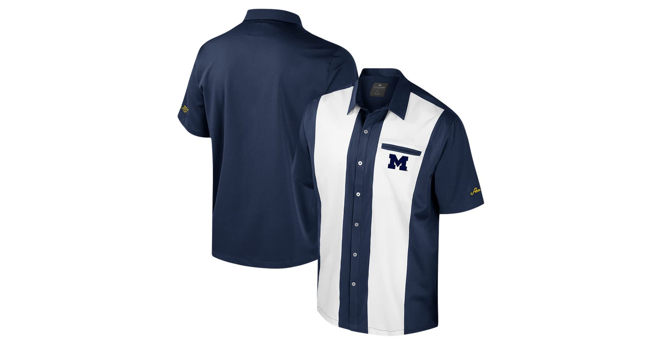 NCAA Michigan Wolverines Strike Bowling Button-Up Shirt