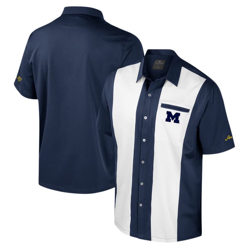 NCAA Michigan Wolverines Strike Bowling Button-Up Shirt