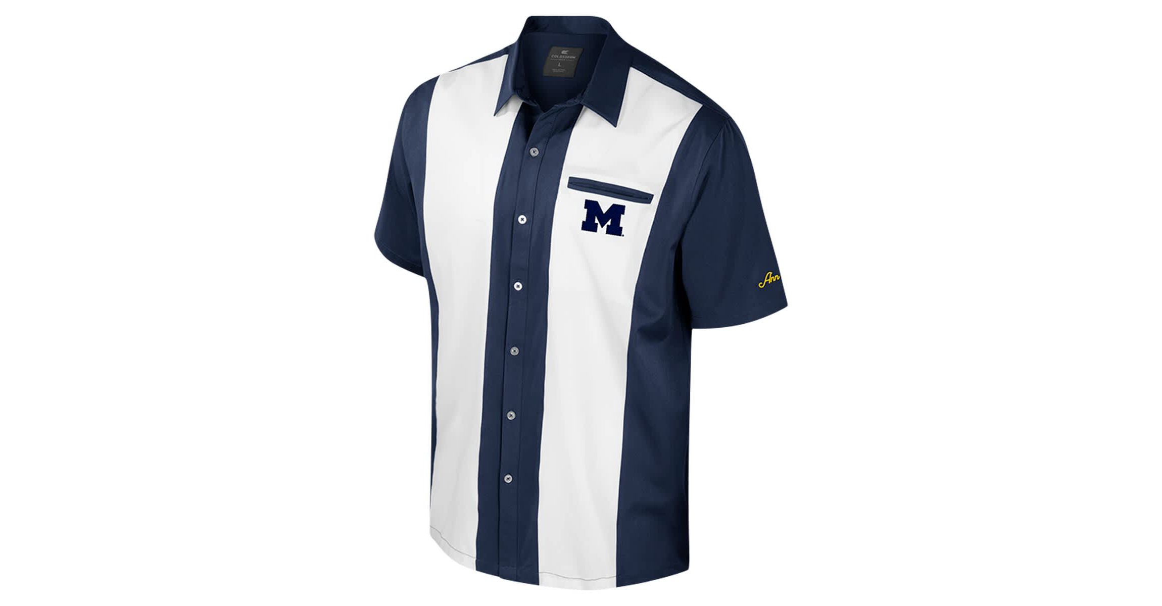 NCAA Michigan Wolverines Strike Bowling Button-Up Shirt