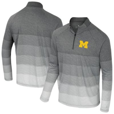 Colosseum Men's NCAA Michigan Wolverines AI Striped Mesh Quarter-Zip Raglan Windshirt, Gray, Small