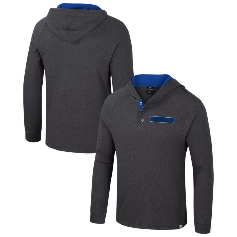 Duke Blue Devils NCAA Duke Devils Dujour Ralgan Long Sleeve Henley Hoodie T-Shirt