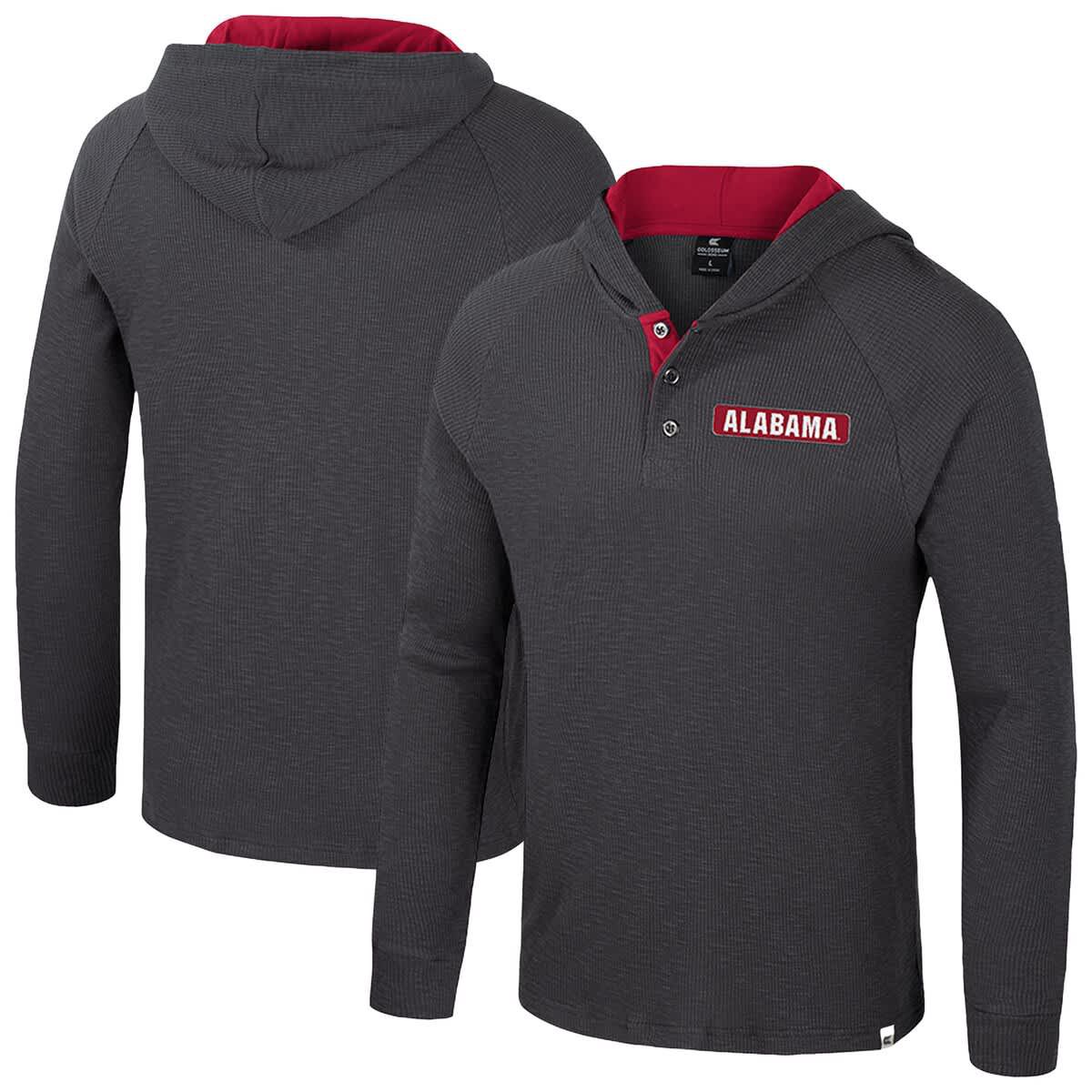 Alabama Crimson Tide NCAA Alabama Tide Dujour Ralgan Long Sleeve Henley Hoodie T-Shirt