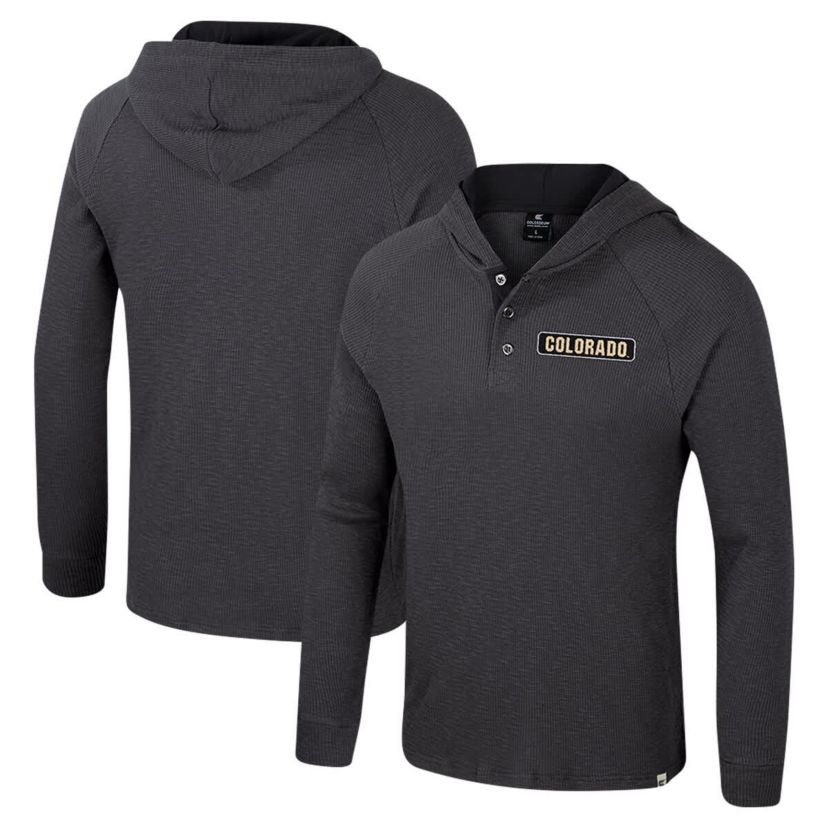 NCAA Colorado Buffaloes Dujour Ralgan Long Sleeve Henley Hoodie T-Shirt