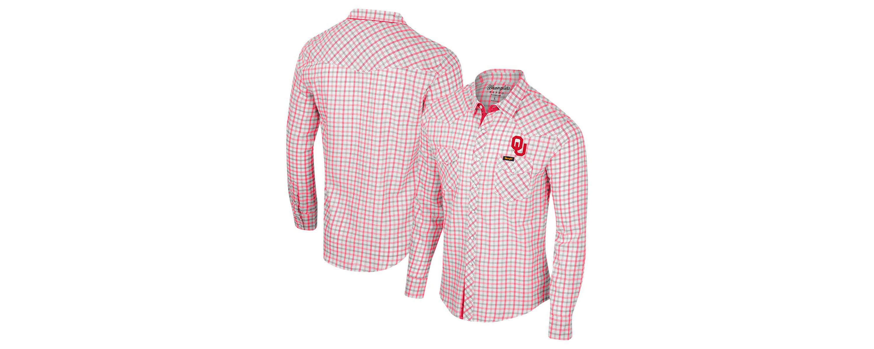 NCAA x Wrangler Oklahoma Sooners Plaid Window Pane Long Sleeve Full-Snap Shirt