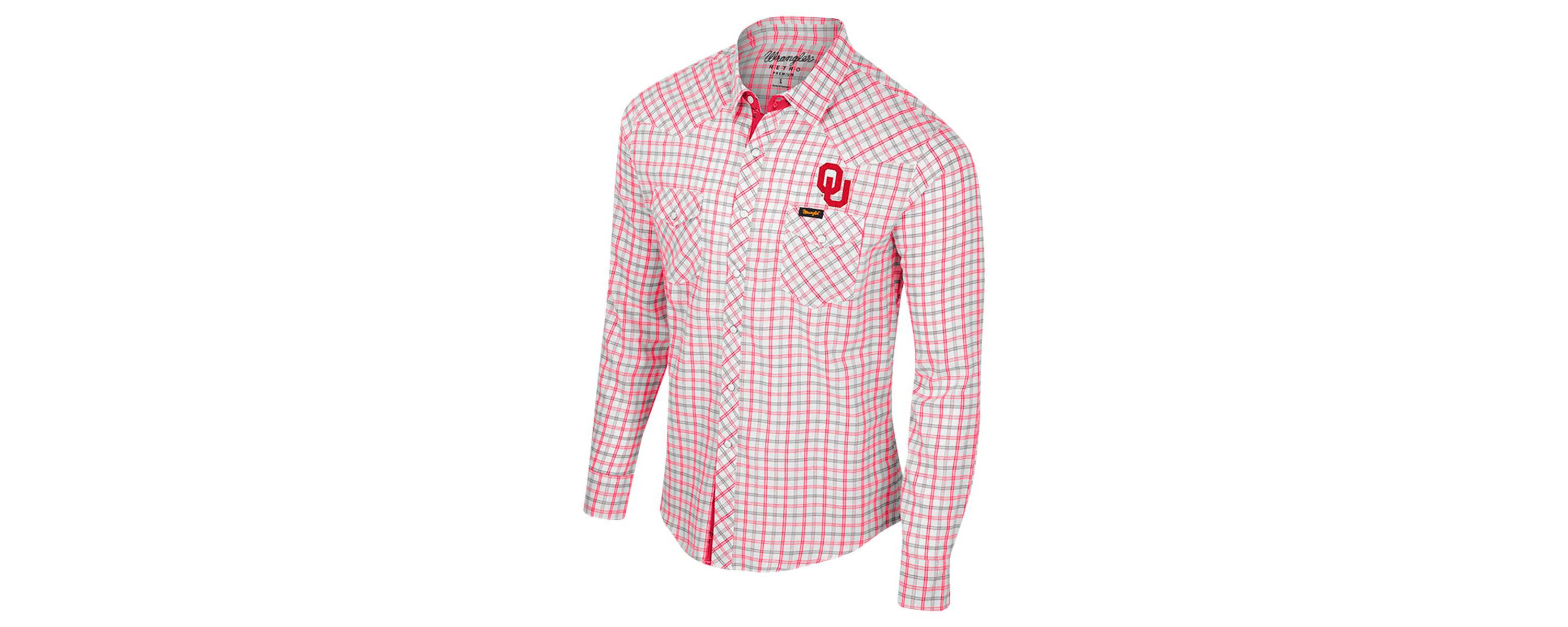 NCAA x Wrangler Oklahoma Sooners Plaid Window Pane Long Sleeve Full-Snap Shirt