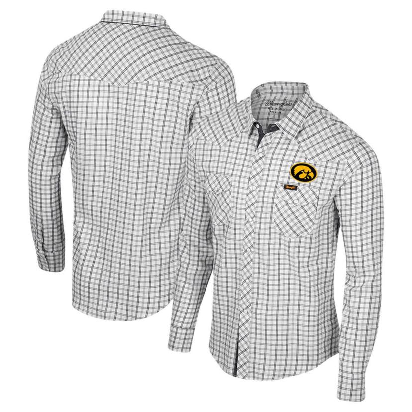 NCAA x Wrangler Iowa Hawkeyes Plaid Window Pane Long Sleeve Full-Snap Shirt