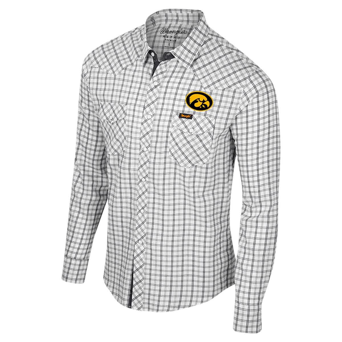NCAA x Wrangler Iowa Hawkeyes Plaid Window Pane Long Sleeve Full-Snap Shirt