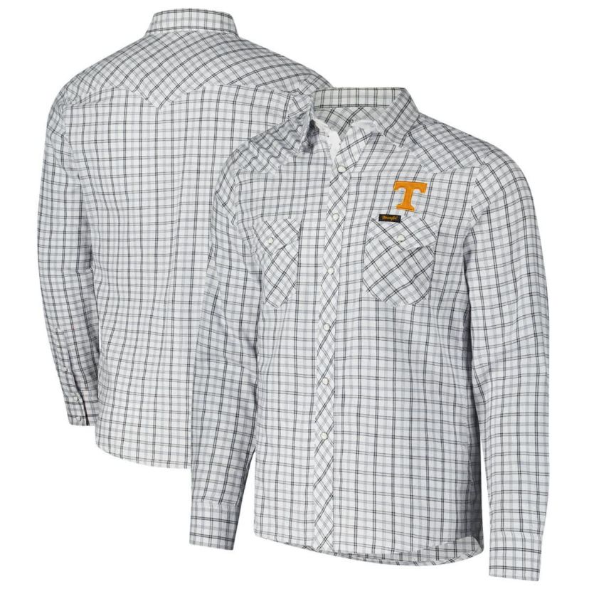 NCAA x Wrangler Tennessee Volunteers Plaid Window Pane Long Sleeve Full-Snap Shirt