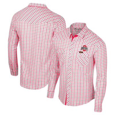 Colosseum x Wrangler Men's NCAA x Wrangler Ohio State Buckeyes Plaid Window Pane Long Sleeve Full-Snap Shirt, White, Medium