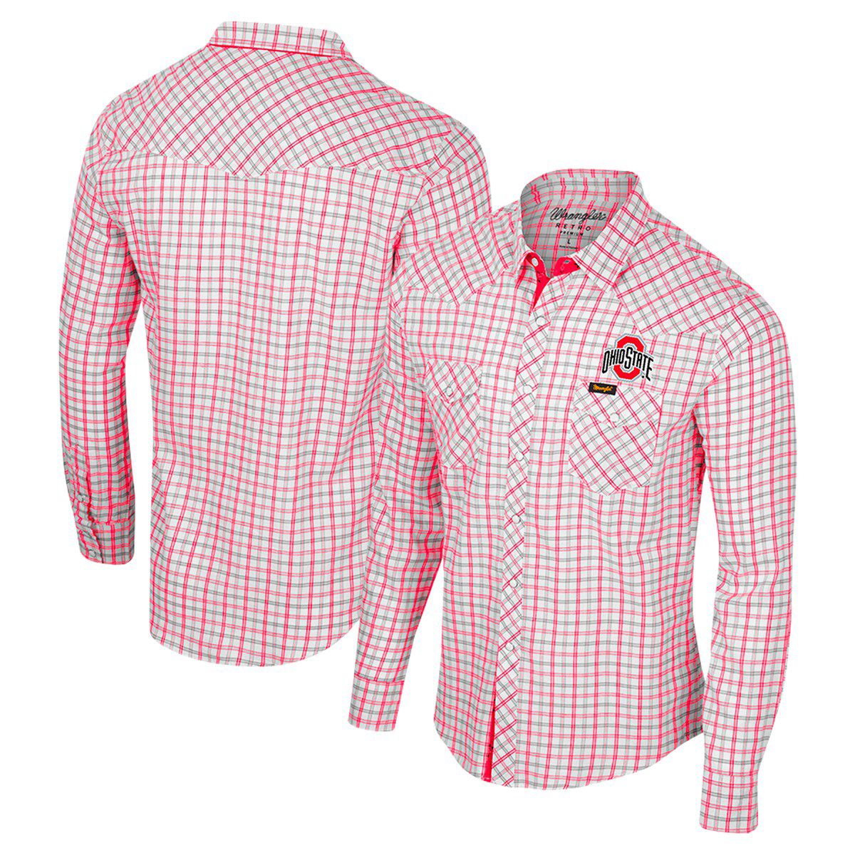 NCAA x Wrangler Ohio State Buckeyes Plaid Window Pane Long Sleeve Full-Snap Shirt