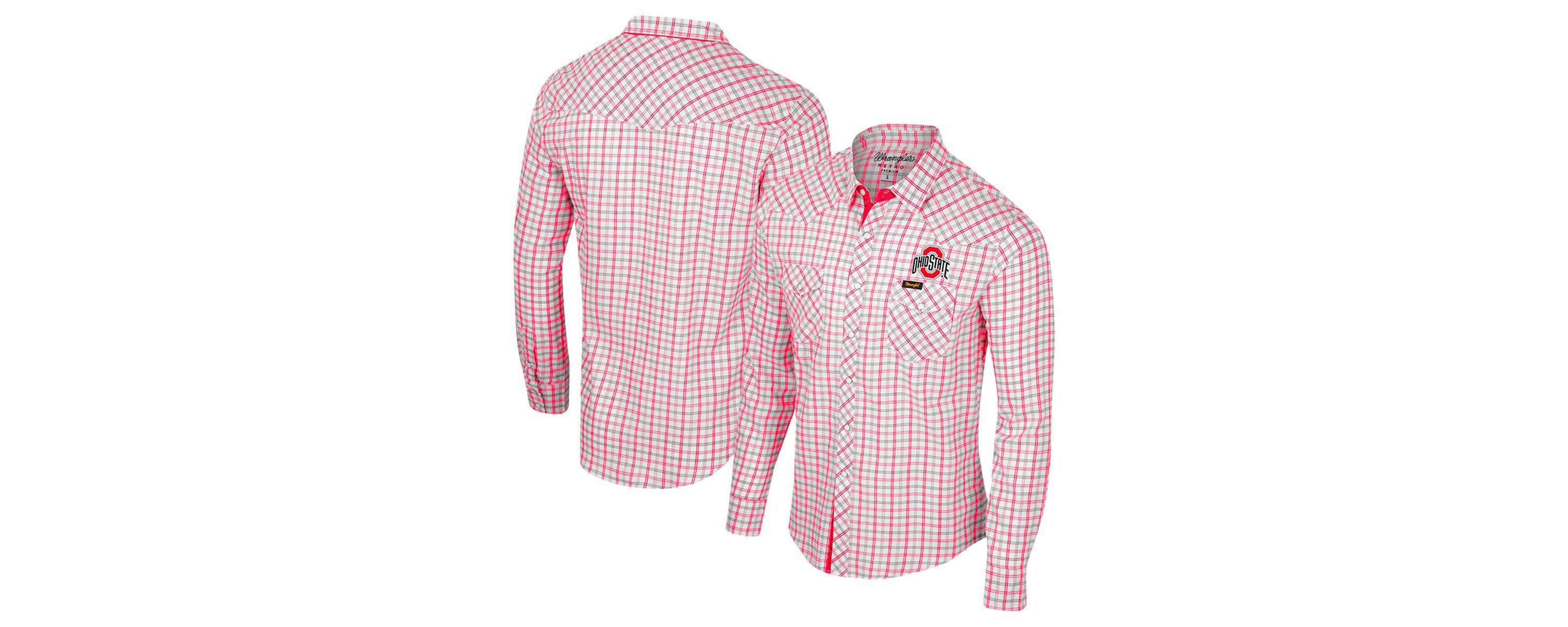 NCAA x Wrangler Ohio State Buckeyes Plaid Window Pane Long Sleeve Full-Snap Shirt