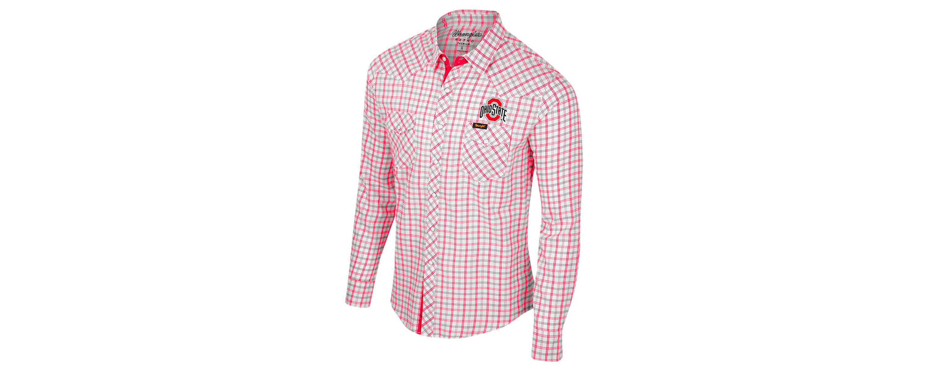 NCAA x Wrangler Ohio State Buckeyes Plaid Window Pane Long Sleeve Full-Snap Shirt