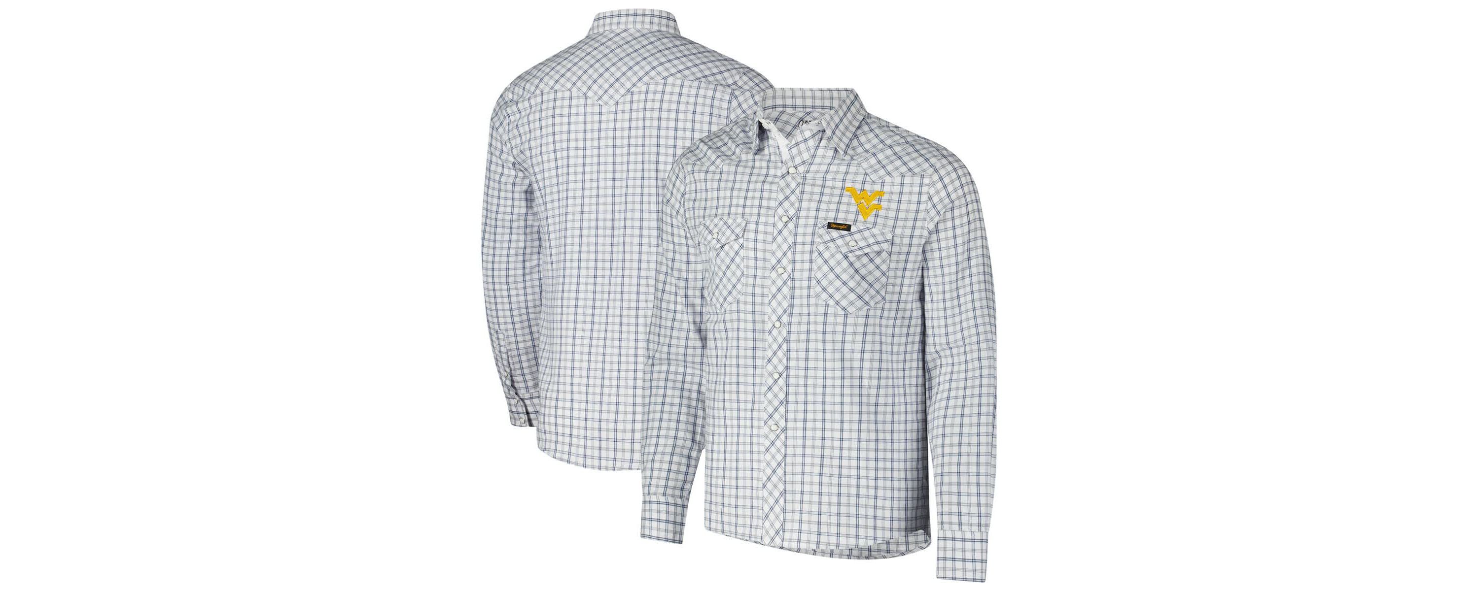 NCAA x Wrangler West Virginia Mountaineers Plaid Window Pane Long Sleeve Full-Snap Shirt